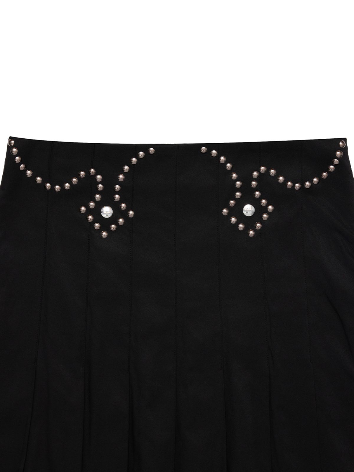 와이이이엘(YEEL) STUDDED PLEATED MIDI SKIRT BLACK