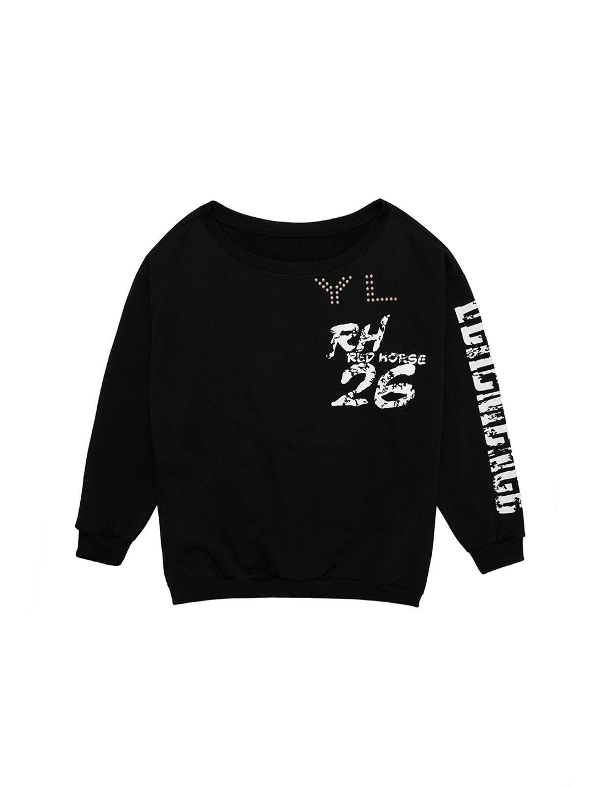 와이이이엘(YEEL) YL STUDDED OFF-SHOULDER SWEATSHIRT BLACK