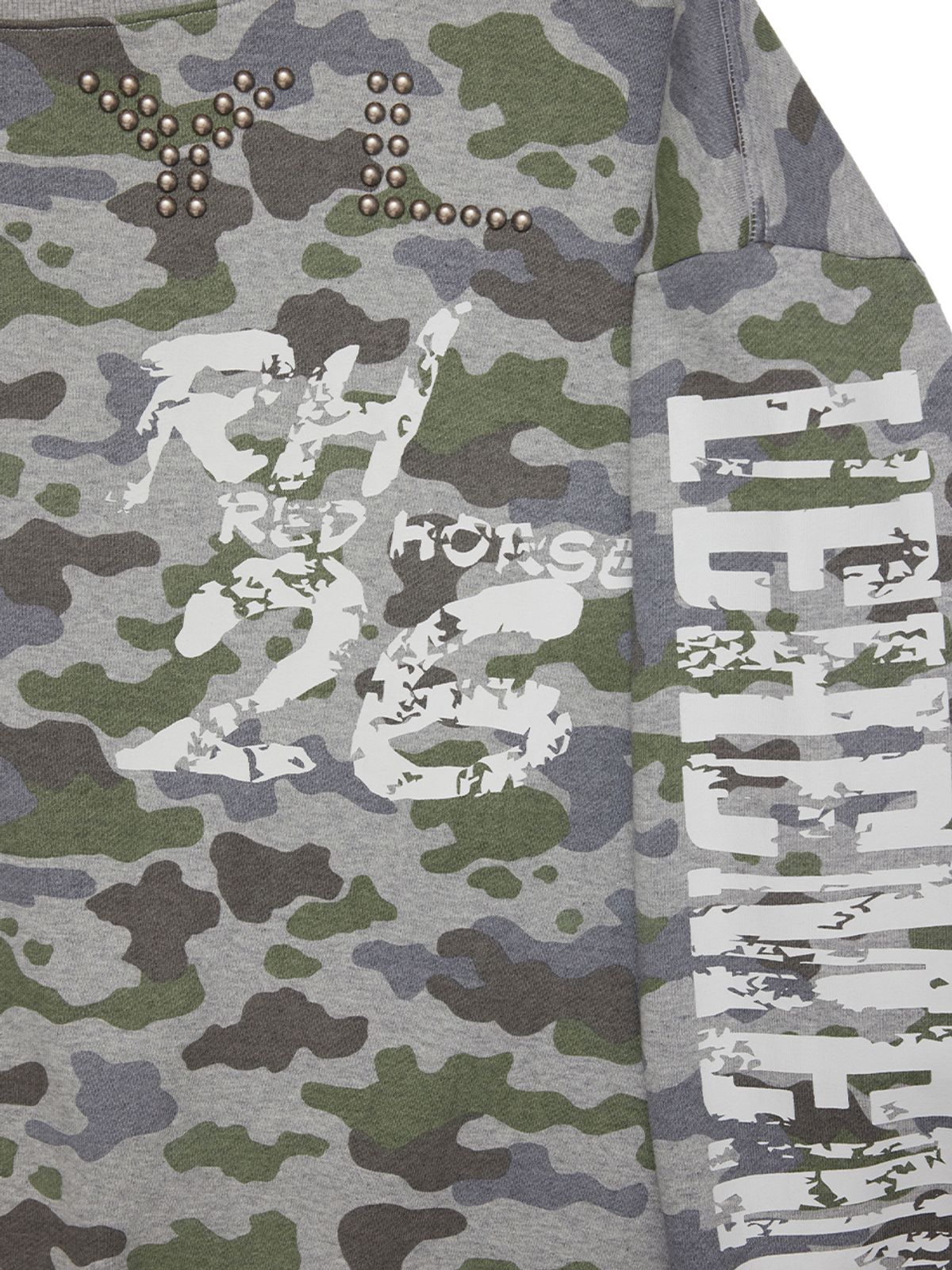 와이이이엘(YEEL) YL STUDDED OFF-SHOULDER SWEATSHIRT CAMO GREY