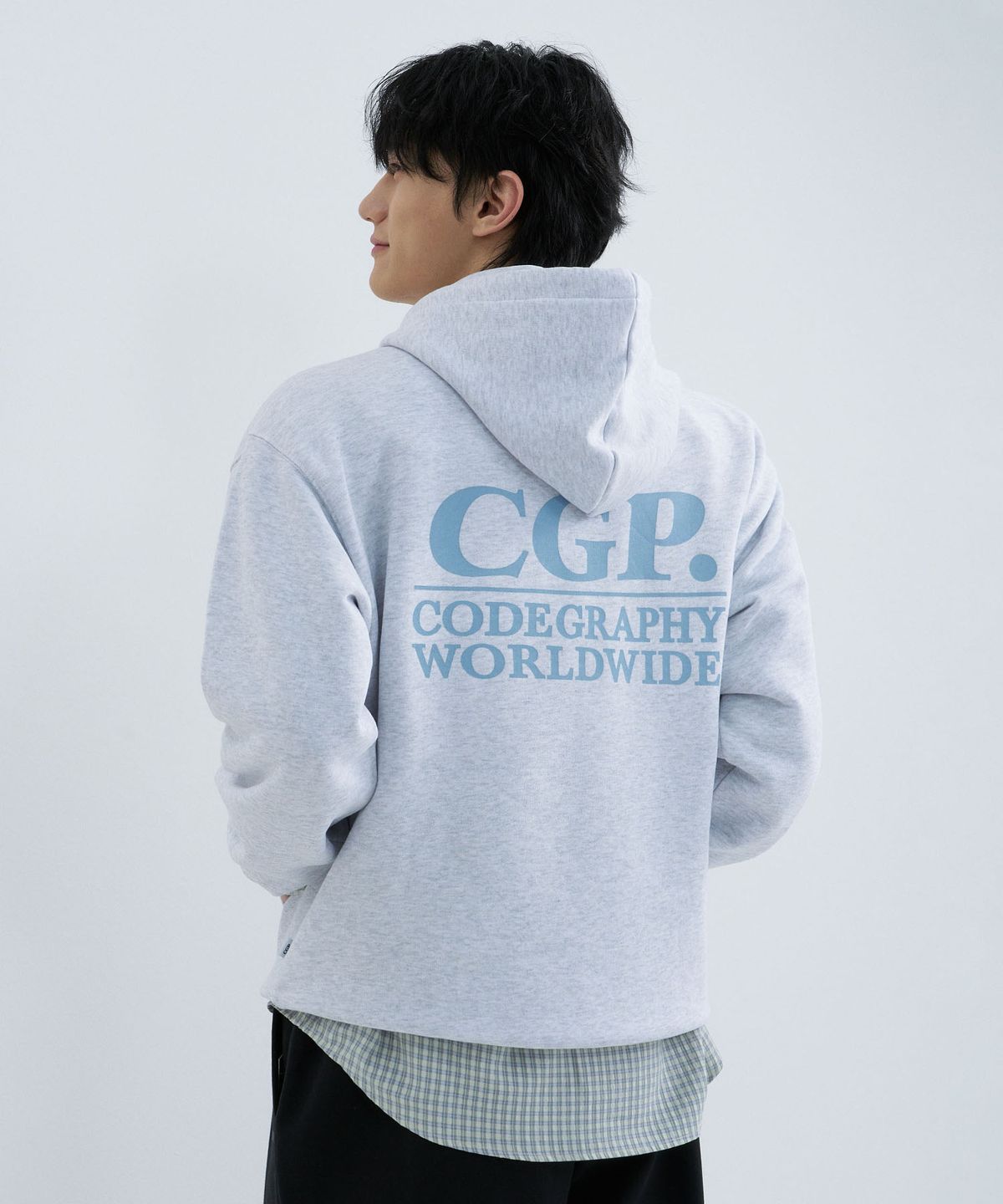 코드그라피(CGP) 스몰 스퀘어 로고 후디-멜란지 그레이