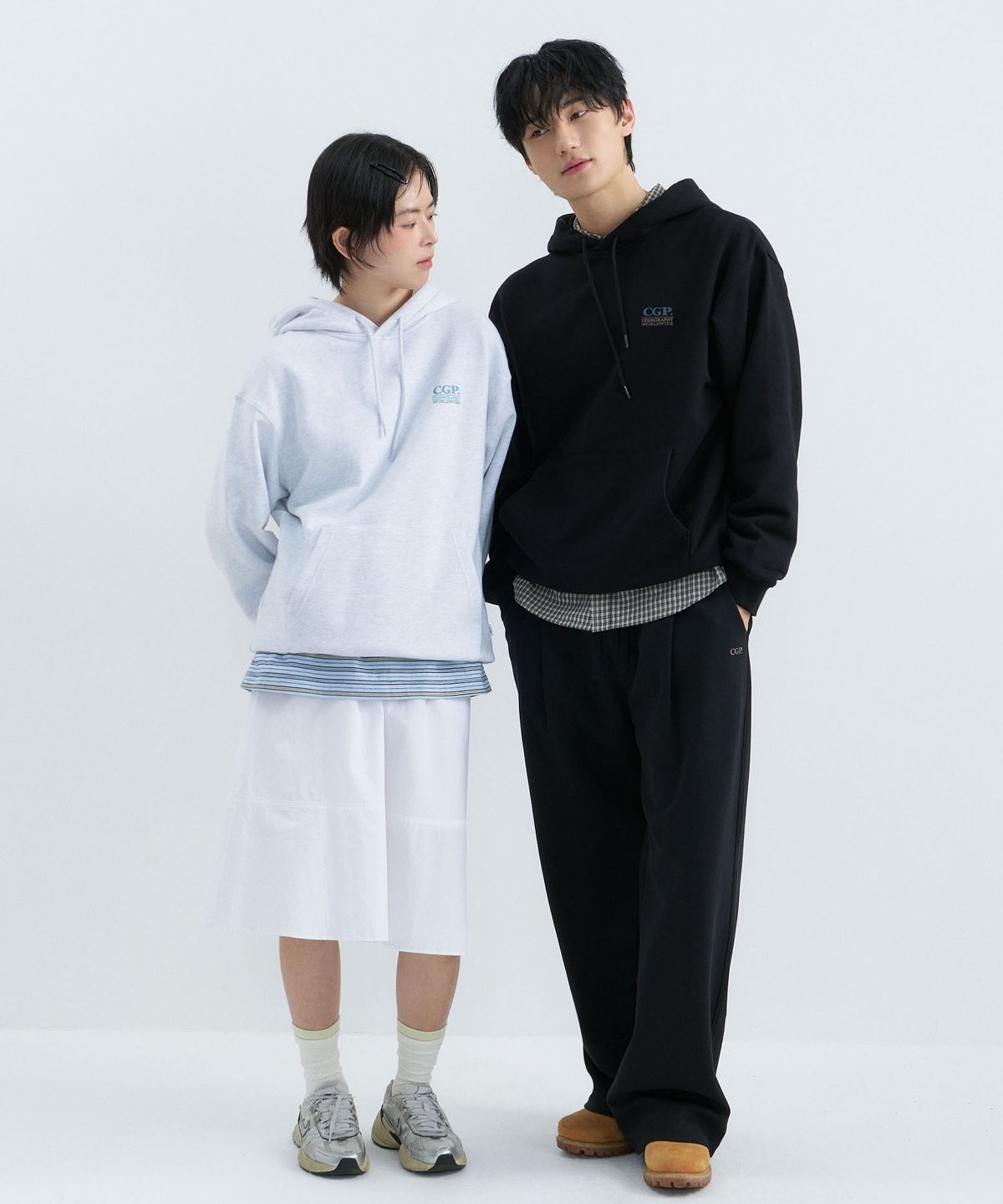 코드그라피(CGP) 스몰 스퀘어 컬러 로고 후디-멜란지 그레이