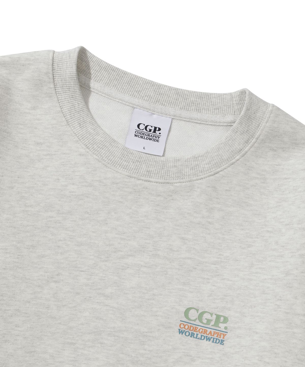 코드그라피(CGP) 스몰 스퀘어 컬러 로고 맨투맨-오트밀