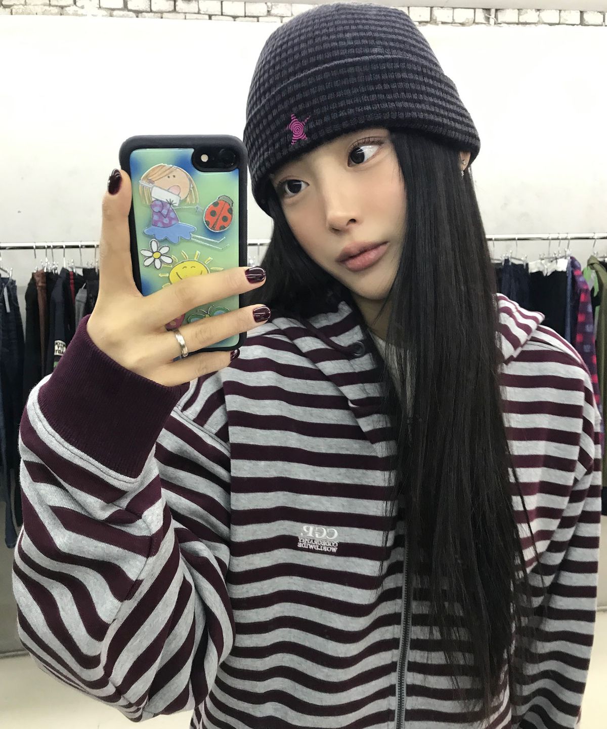 코드그라피(CGP) 스트라이프 후드 집업-버건디