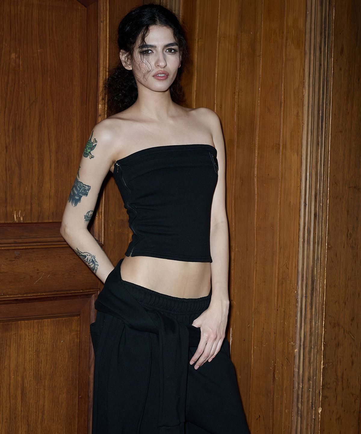 오도어(ODOR) Tie pants - Black