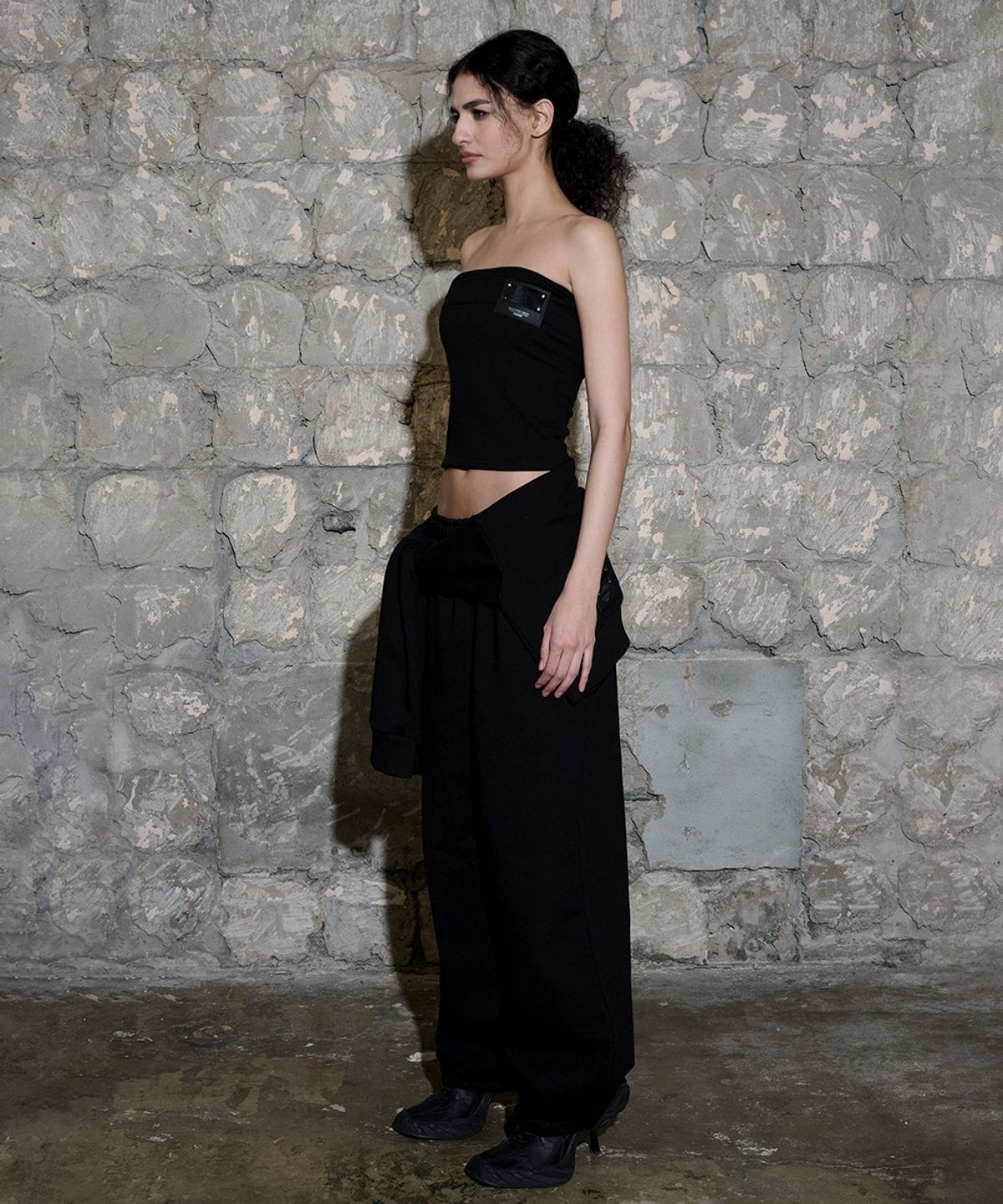 오도어(ODOR) Tie pants - Black