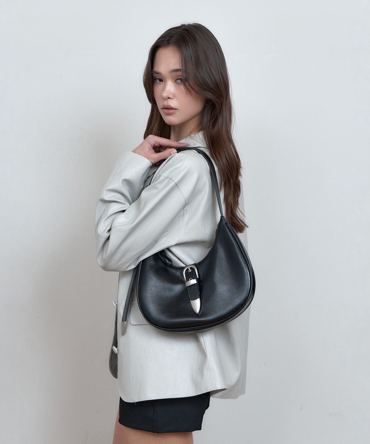 큐리티(CURETTY) C DOUBLE BELT MINI HOBO BAG_BLACK