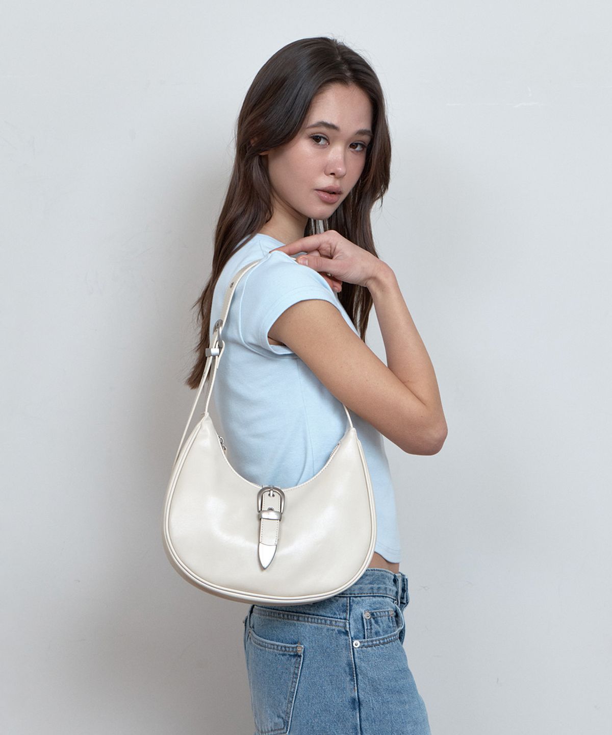큐리티(CURETTY) C DOUBLE BELT MINI HOBO BAG_CREAM