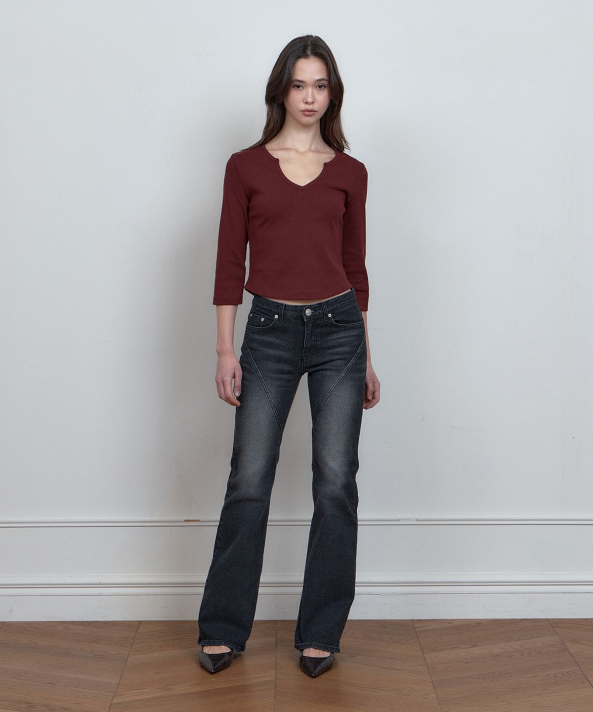 큐리티(CURETTY) C DIAGONAL SEAM BOOTS-CUT DENIM PANTS_BLACK