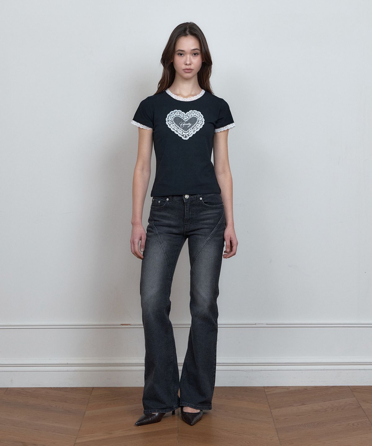 큐리티(CURETTY) C DIAGONAL SEAM BOOTS-CUT DENIM PANTS_BLACK