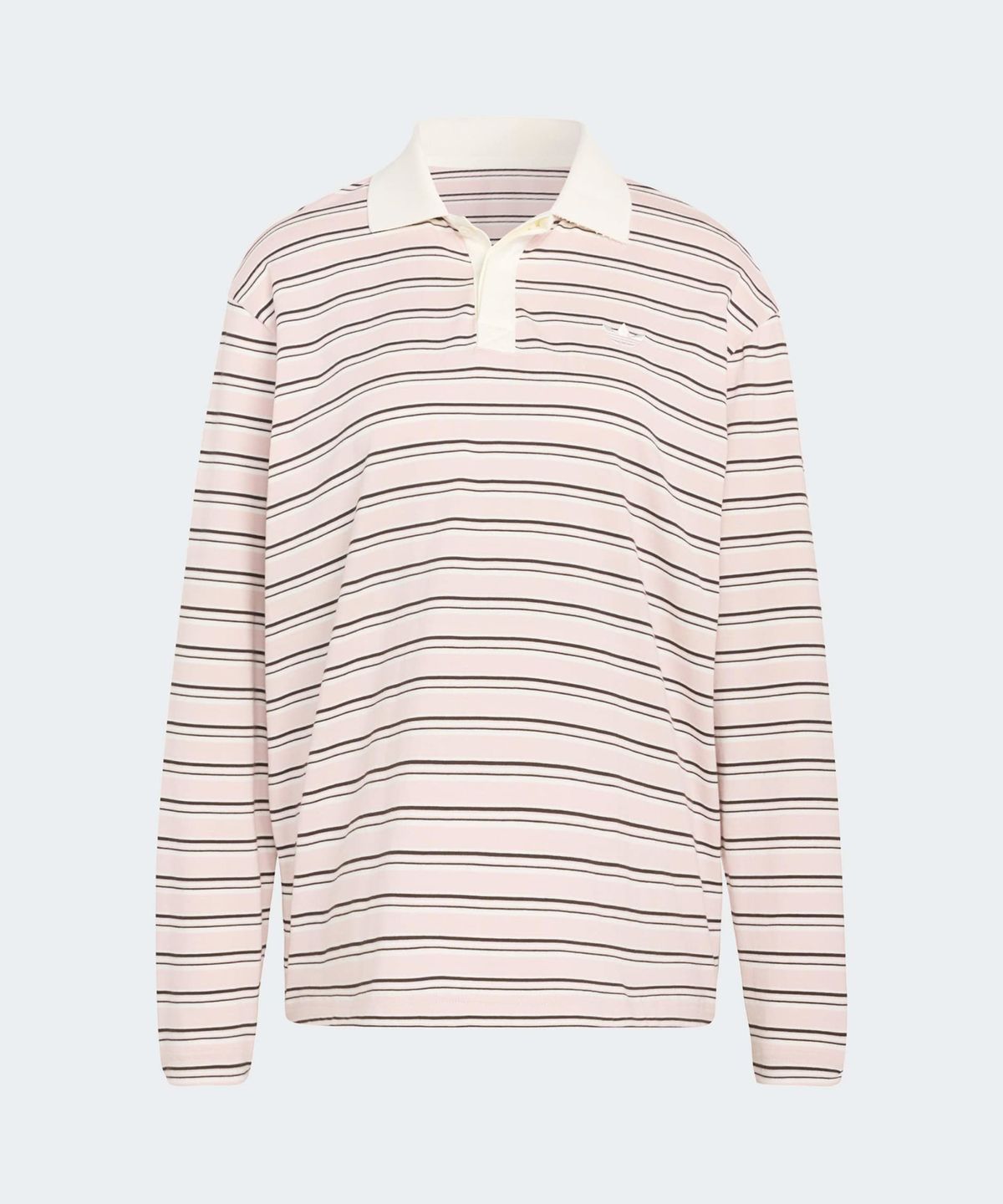 아디다스(ADIDAS) 스트라이프 오버사이즈 롱 슬리브 폴로 티셔츠 - 샌드핑크 / KU8351