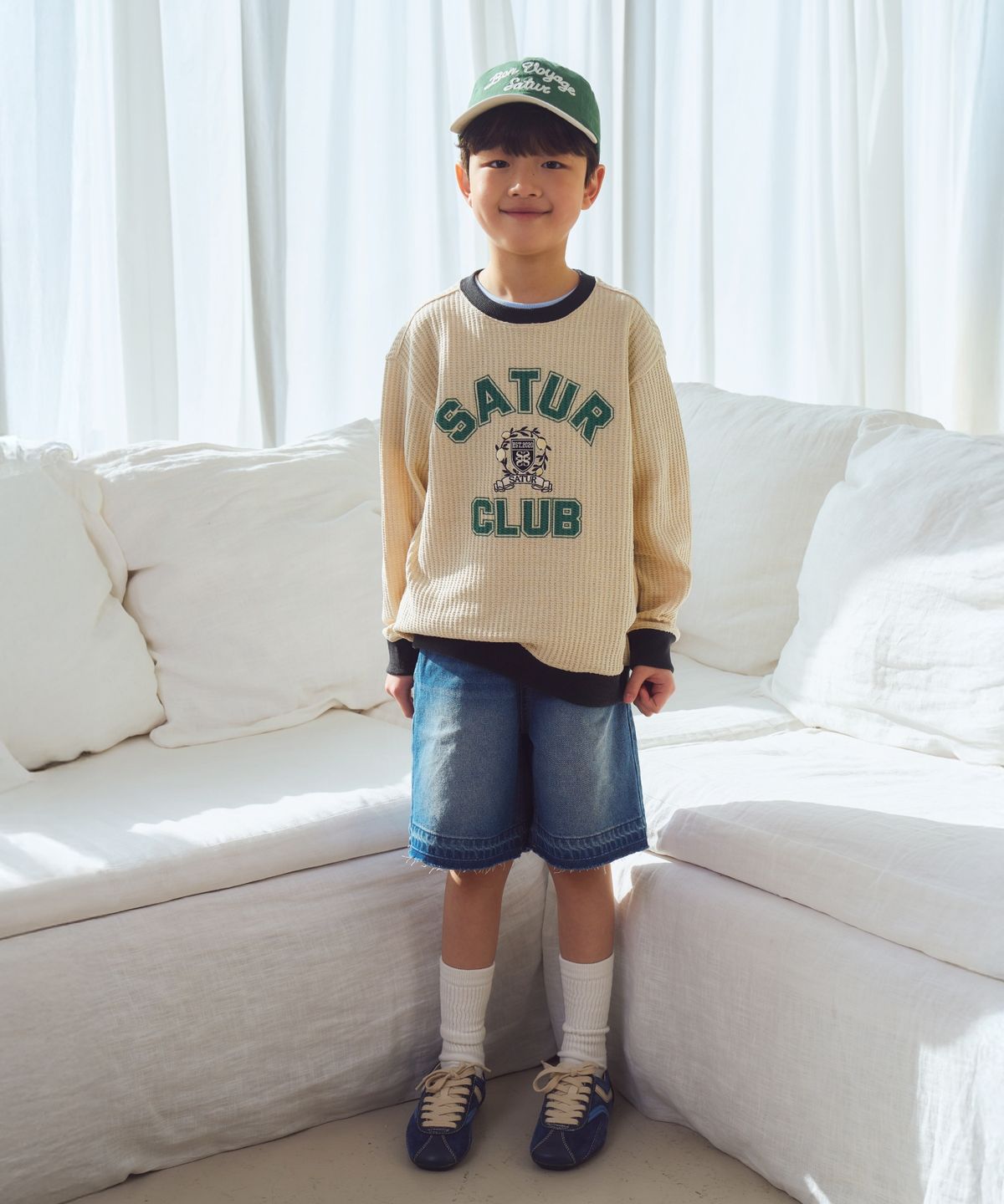 세터 키즈(SATUR KIDS) (K) 컬러 블록 와플 스웨트셔츠 크림