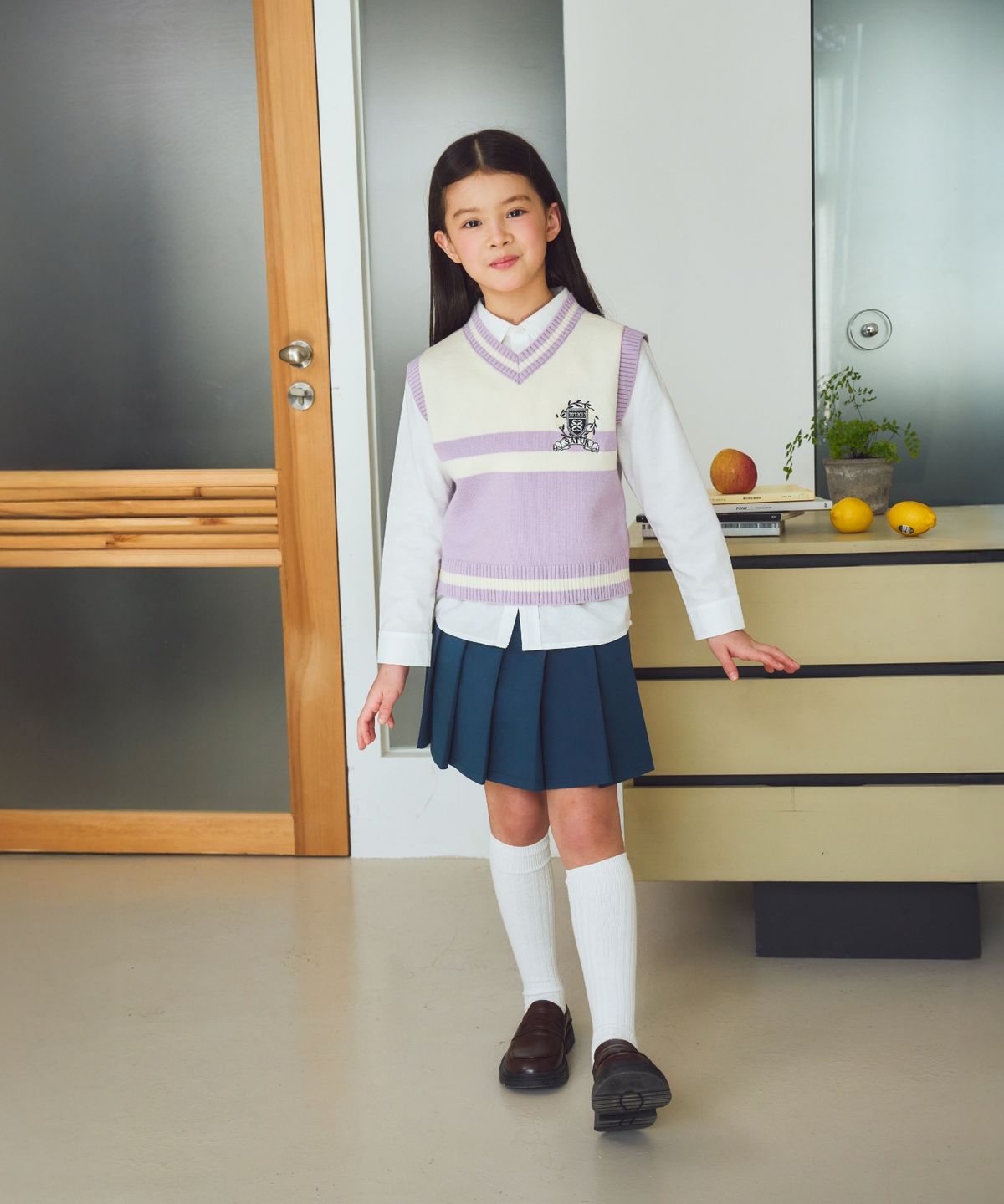 세터 키즈(SATUR KIDS) (K) 컬러 블록 브이넥 베스트 라벤더