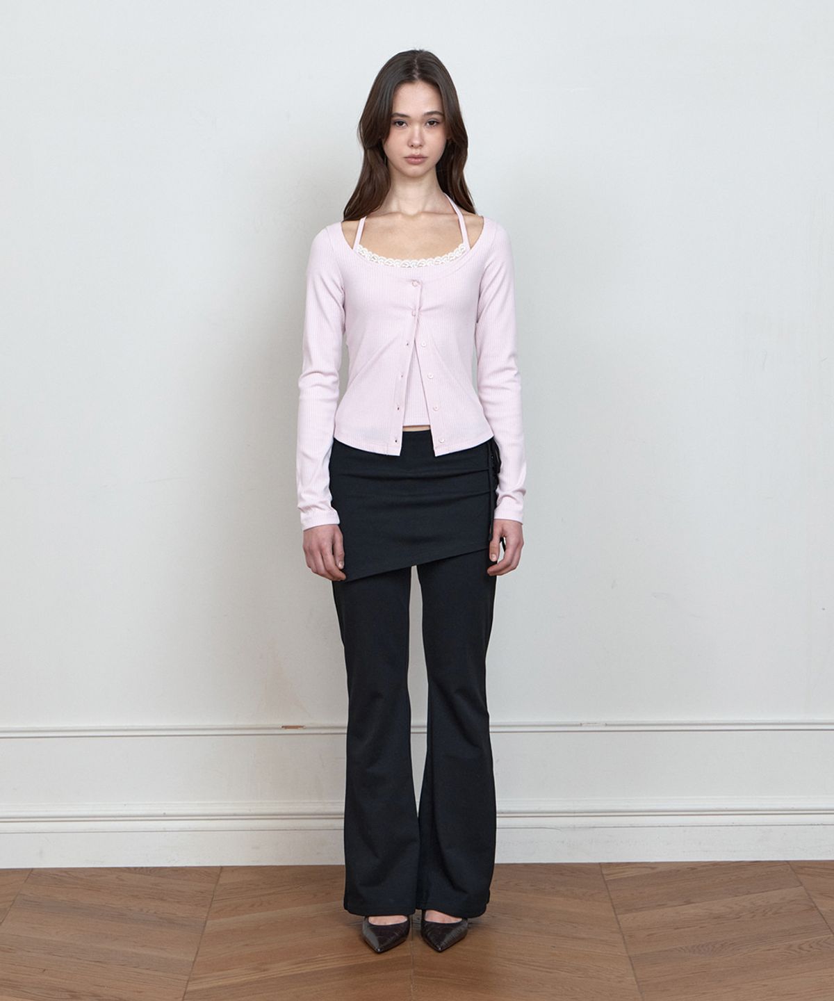 큐리티(CURETTY) C 2-WAY ROSE BUTTON CARDIGAN SET_PINK
