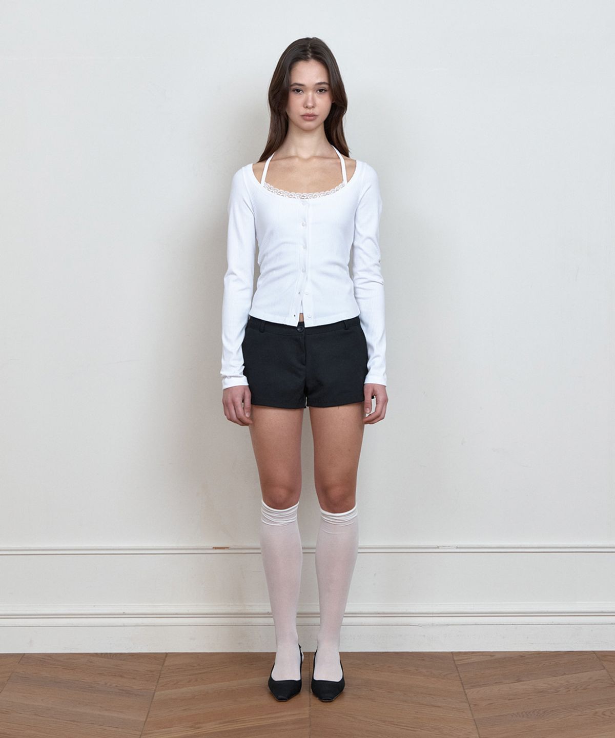 큐리티(CURETTY) C 2-WAY ROSE BUTTON CARDIGAN SET_WHITE