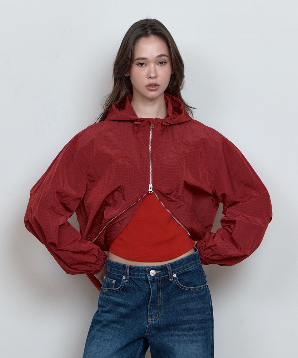 큐리티(CURETTY) C ROUNDED PANEL CHECK JUMPER_RED