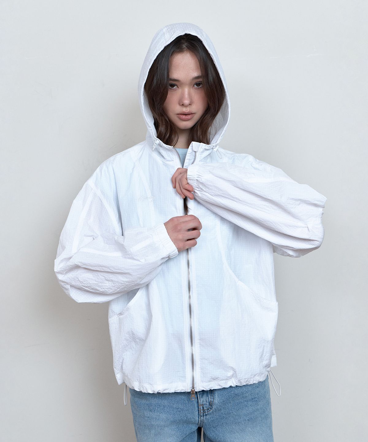 큐리티(CURETTY) C ROUNDED PANEL CHECK JUMPER_WHITE