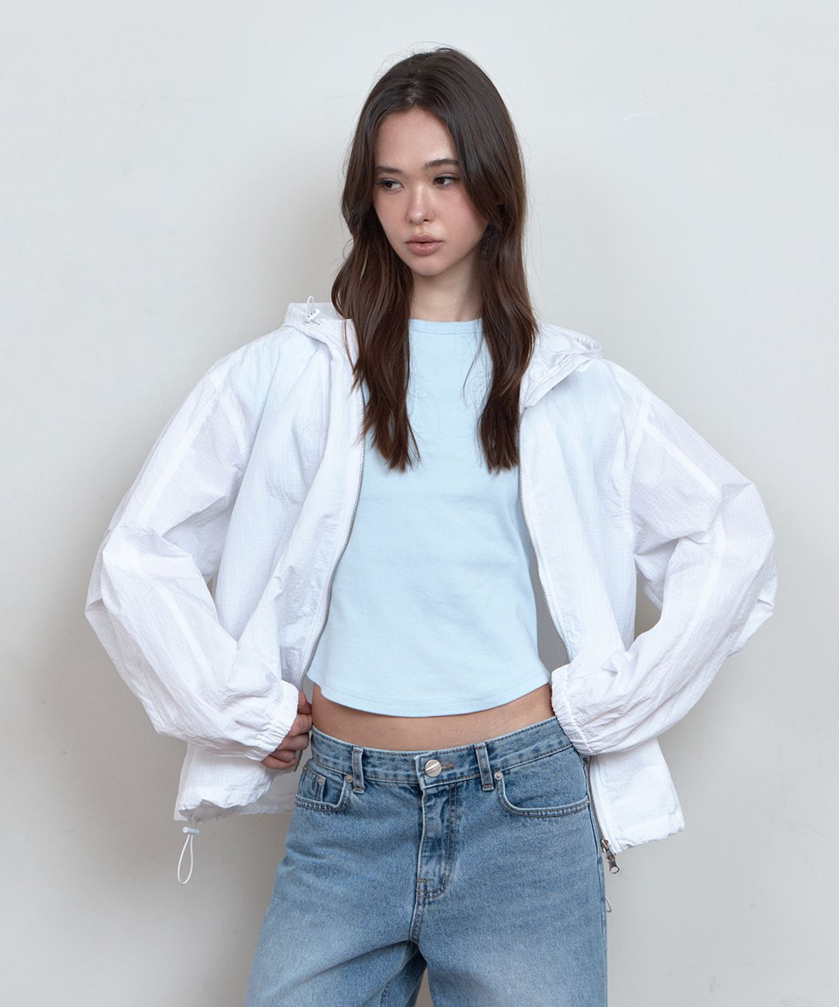 큐리티(CURETTY) C ROUNDED PANEL CHECK JUMPER_WHITE