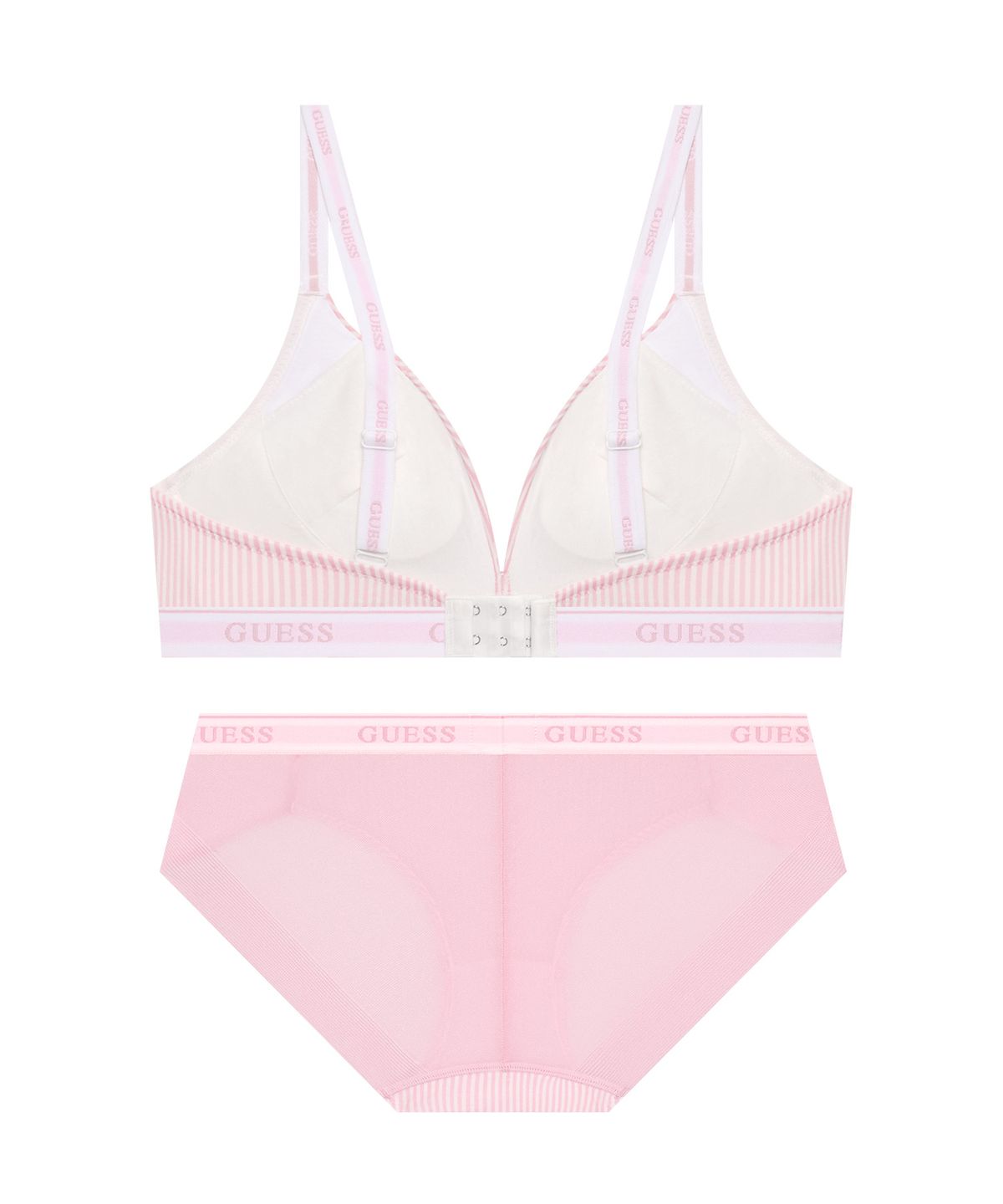 게스언더웨어(GUESS UNDERWEAR) 스트라이프 노와이어 브라 팬티 세트 - 라이트핑크