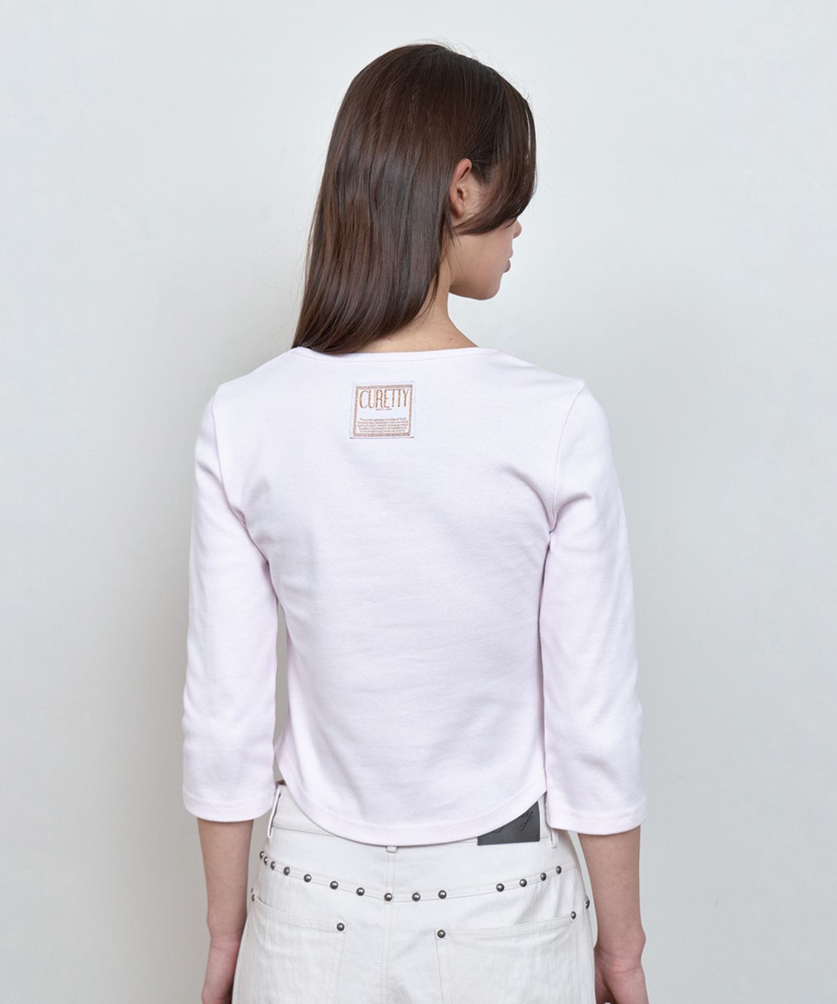 큐리티(CURETTY) C 90S LINE V-NECK T-SHIRT_LIGHT PINK