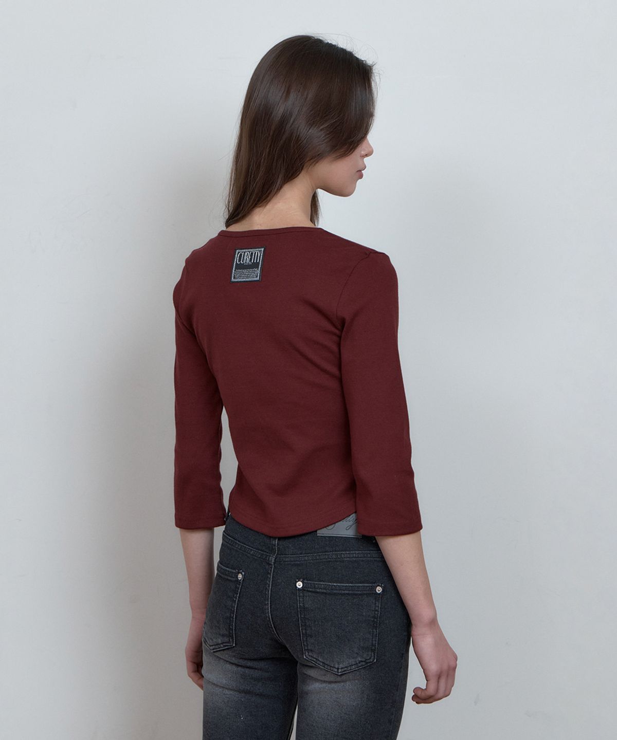 큐리티(CURETTY) C 90S LINE SLIT NECK T-SHIRT_BURGUNDY