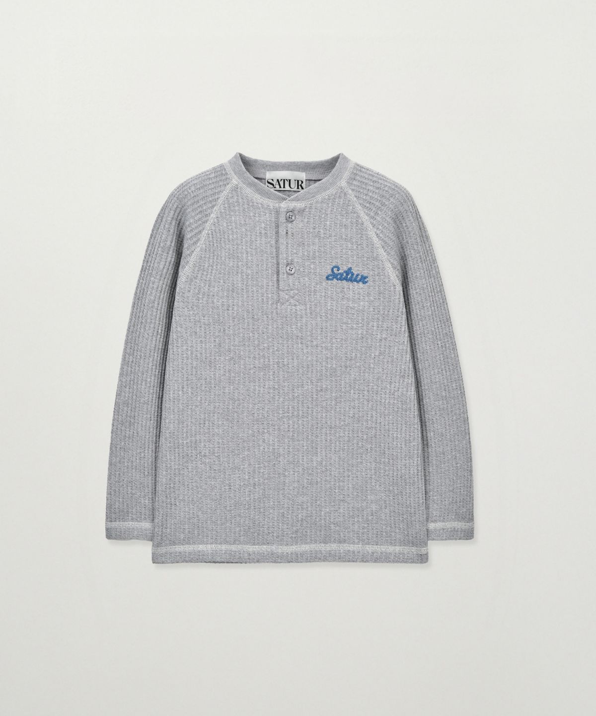 세터 키즈(SATUR KIDS) (K) 와플 헨리넥 티셔츠 멜란지 그레이