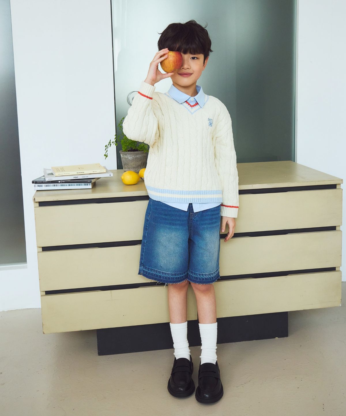 세터 키즈(SATUR KIDS) (K) 아페로 브이넥 니트 크림