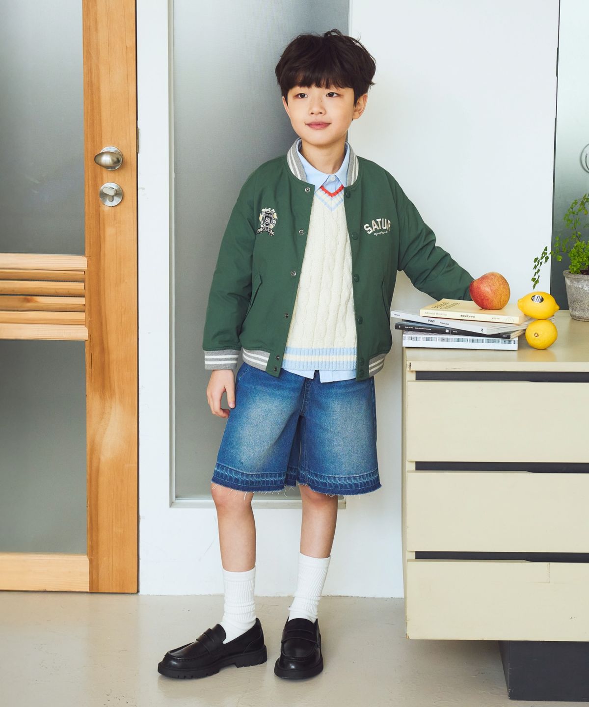 세터 키즈(SATUR KIDS) (K) 나일론 바시티 자켓 그린