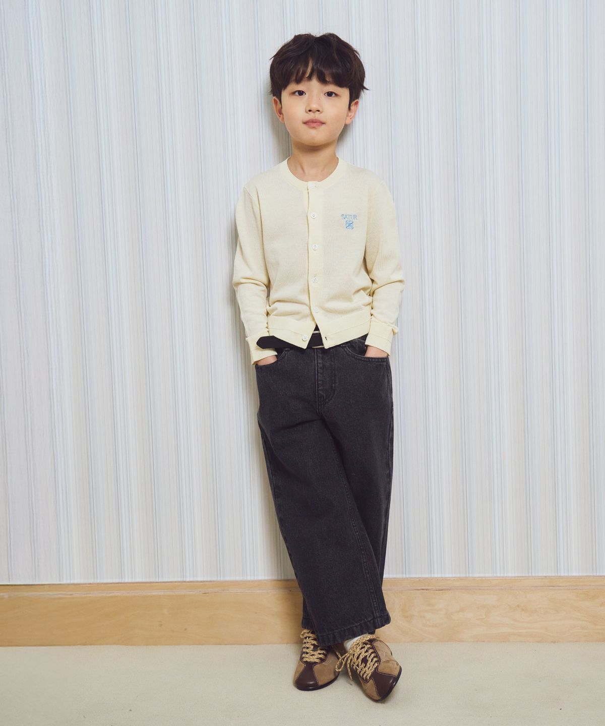 세터 키즈(SATUR KIDS) (K) 로렌 라이트 웨이트 크루넥 가디건 라이트 옐로우