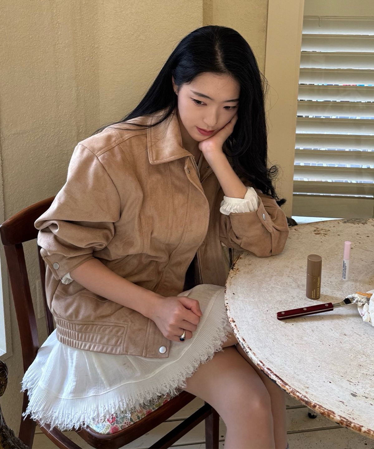 마리끌레르(MARIE CLAIRE) 절개 라인 스웨이드 블루종 점퍼(MAGAJP01MBE)