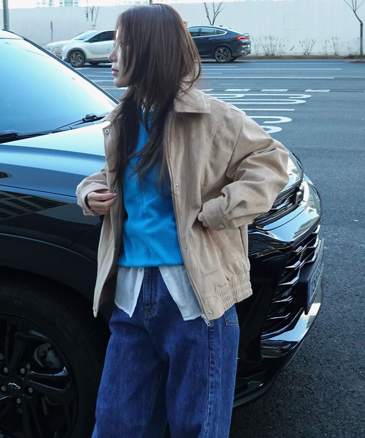마리끌레르(MARIE CLAIRE) 절개 라인 스웨이드 블루종 점퍼(MAGAJP01MBE)