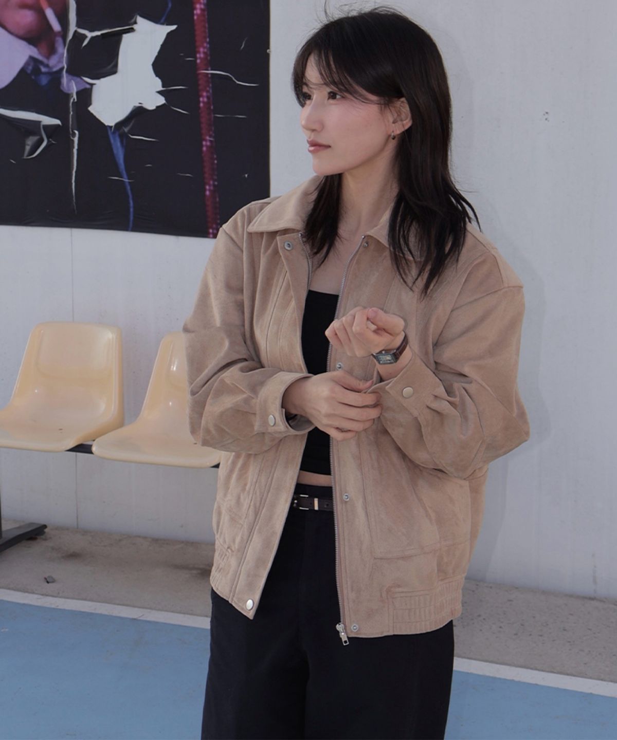 마리끌레르(MARIE CLAIRE) 절개 라인 스웨이드 블루종 점퍼(MAGAJP01MBE)