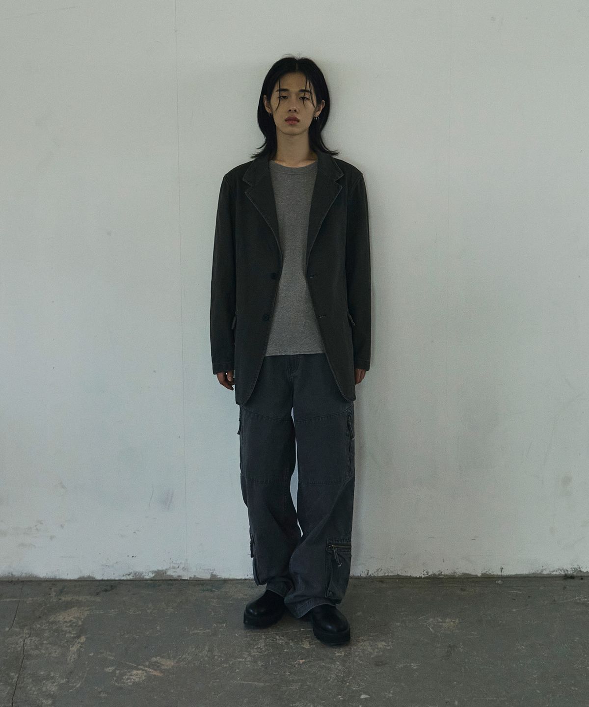 스크래틀 픽셀(SCRATTLE_PIXEL) VTG 더스트 워싱 코튼 싱글 블레이저[카키]