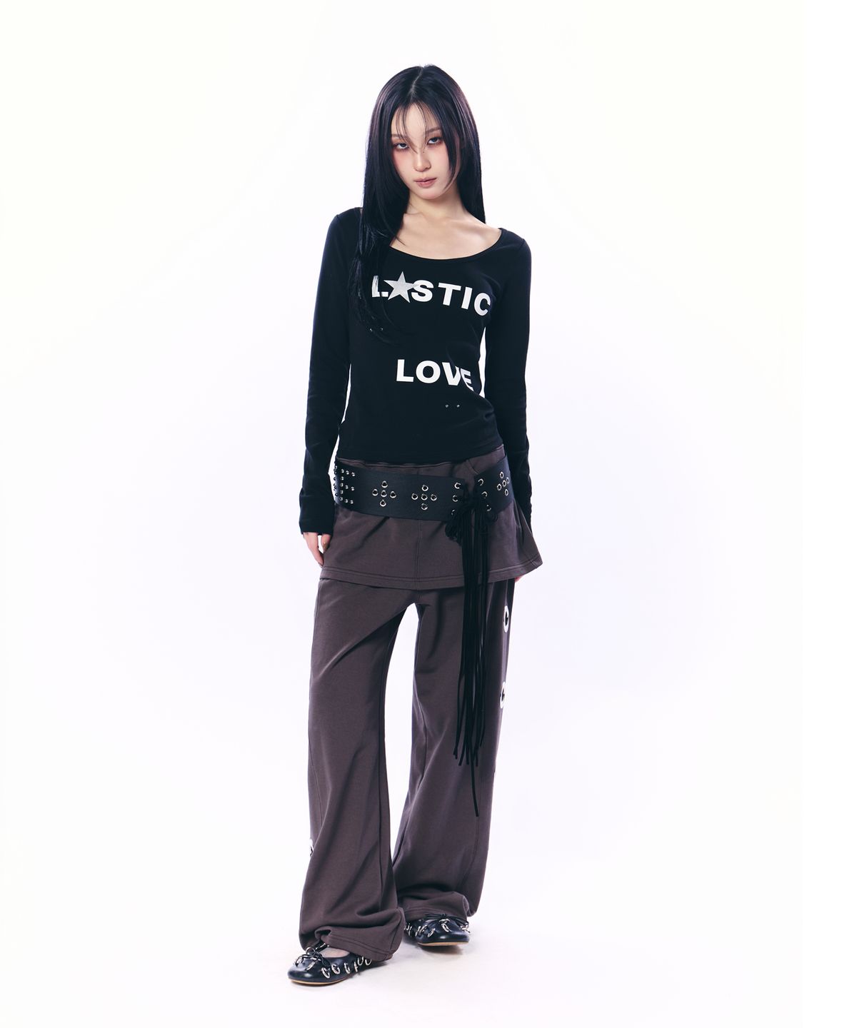 셋업이엑스이(SETUP-EXE) LOGO STUDDED TIE BELT / BLACK