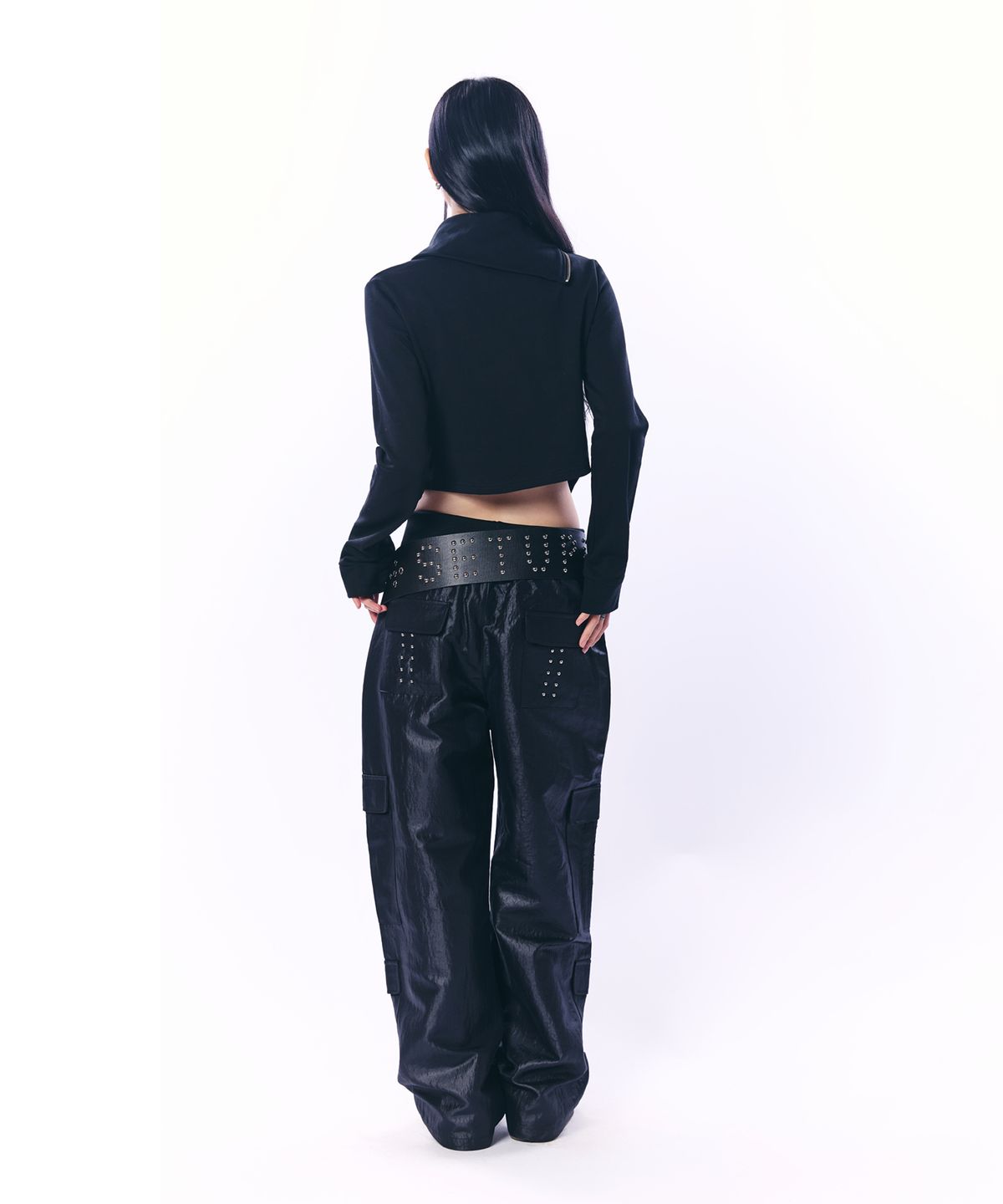 셋업이엑스이(SETUP-EXE) LOGO STUDDED TIE BELT / BLACK