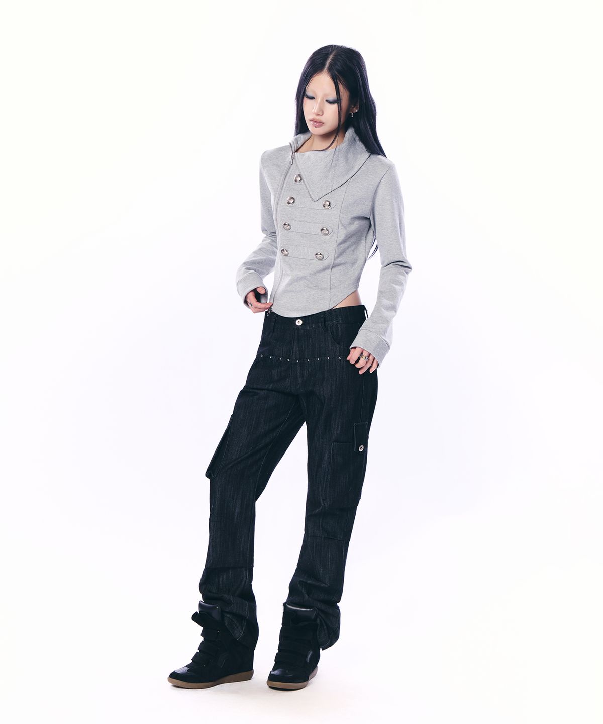 셋업이엑스이(SETUP-EXE) BOOTCUT CARGO PANTS / BLACK