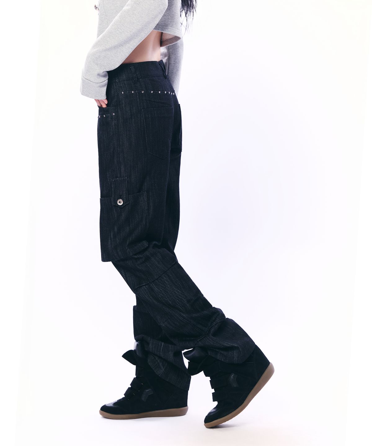 셋업이엑스이(SETUP-EXE) BOOTCUT CARGO PANTS / BLACK