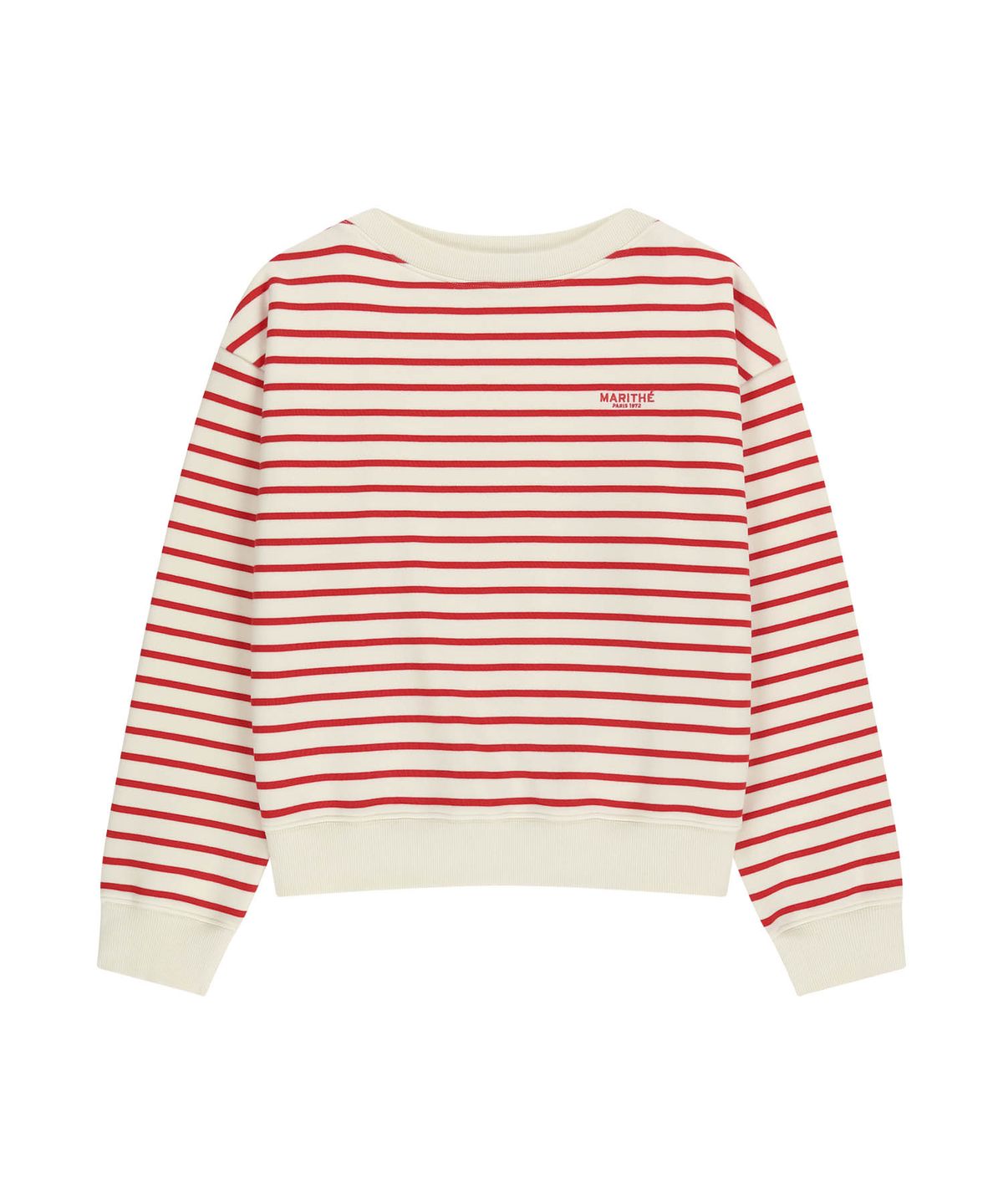 마리떼 프랑소와 저버(MARITHÉ + FRANҪOIS GIRBAUD) W STRIPE BOATNECK CROP SWEATSHIRT red