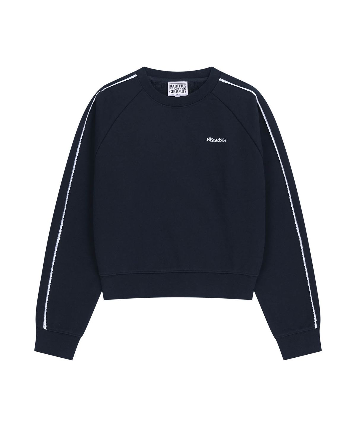 마리떼 프랑소와 저버(MARITHÉ + FRANҪOIS GIRBAUD) W LACE DETAIL CROP SWEATSHIRT navy