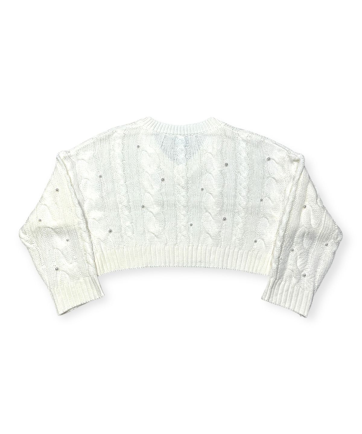 본슬리피(BORN SLIPPY) Snow Pearl Stud Cable V-Neck Crop Knit (Ivory)