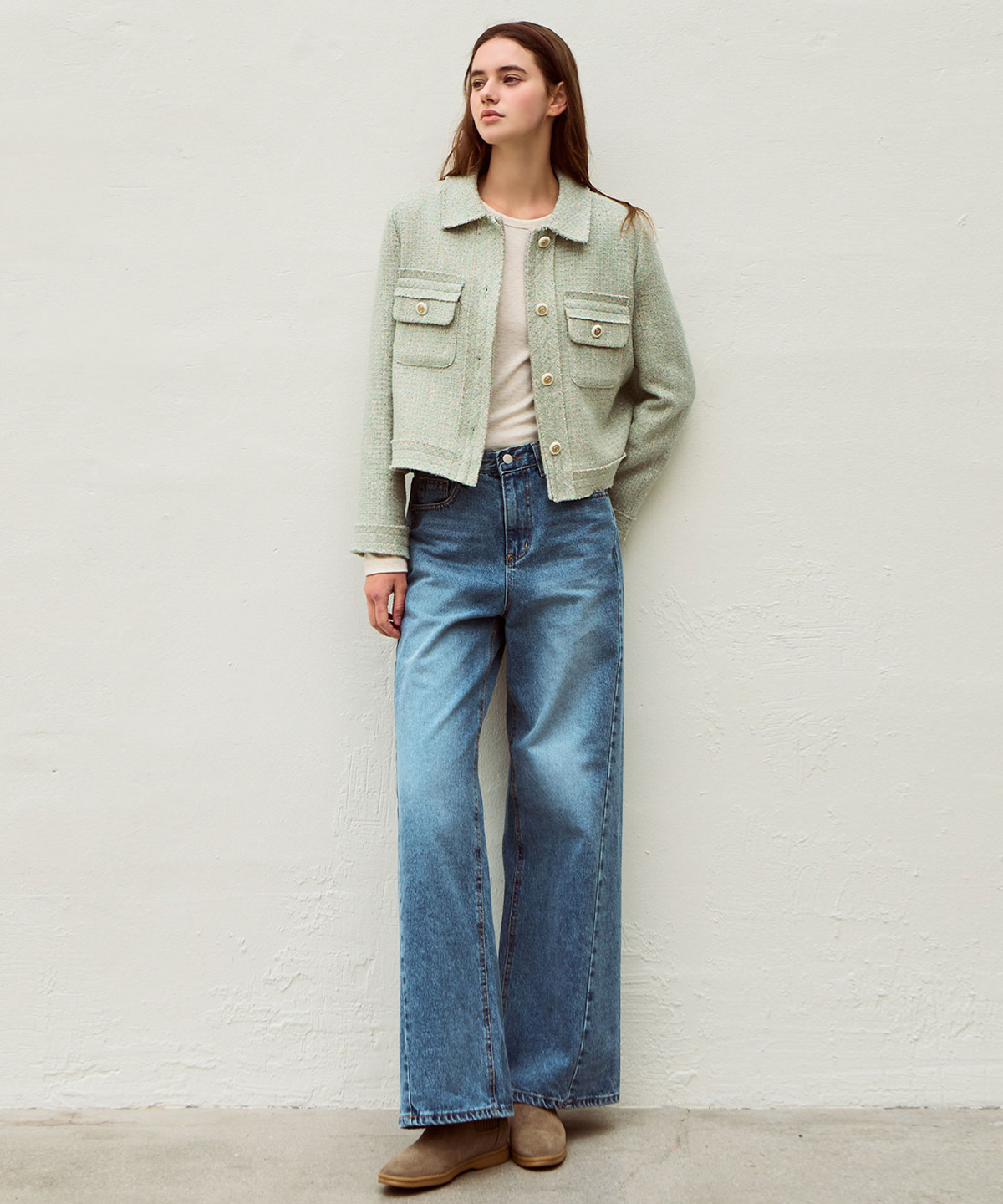 슬로우롤리(SLOWLOLLI) Easy flow denim pants - Mid blue