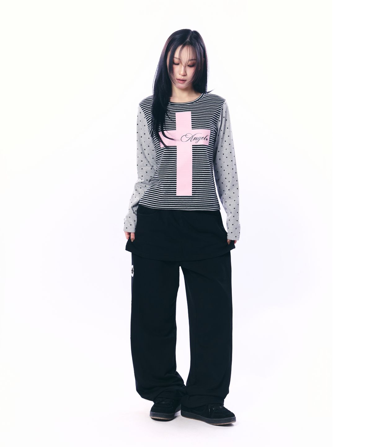 셋업이엑스이(SETUP-EXE) MIXED PATTERN TOP / GRAY