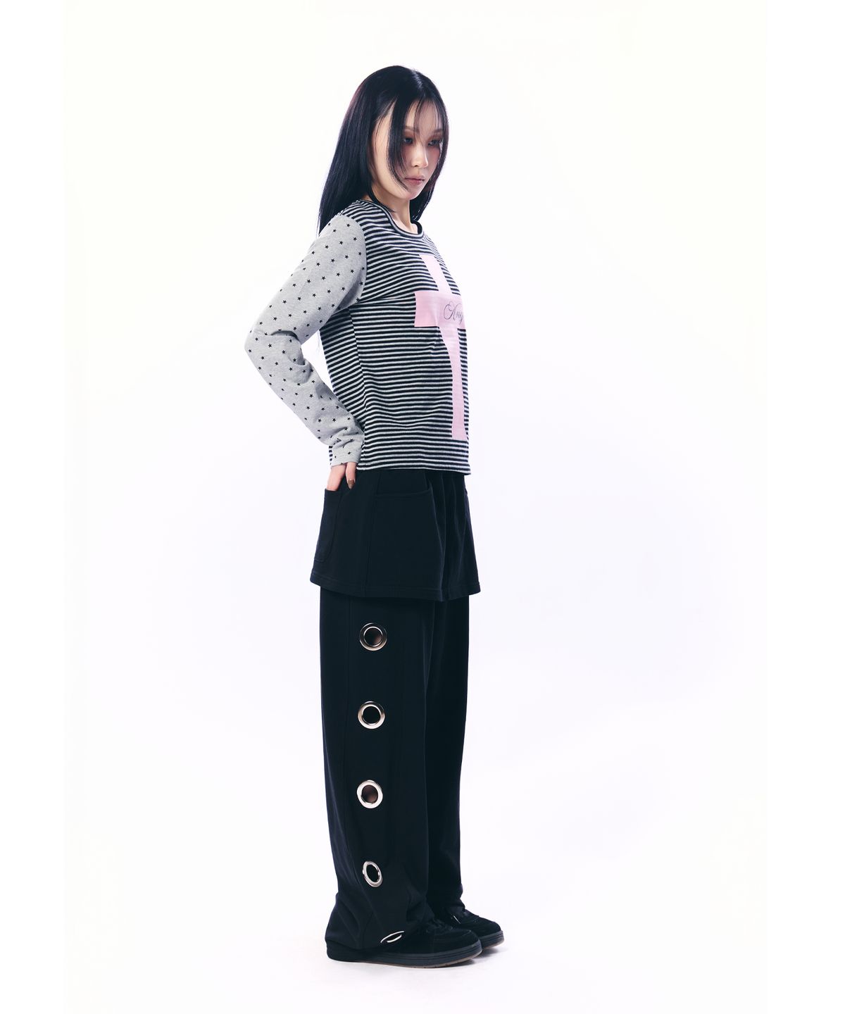 셋업이엑스이(SETUP-EXE) MIXED PATTERN TOP / GRAY