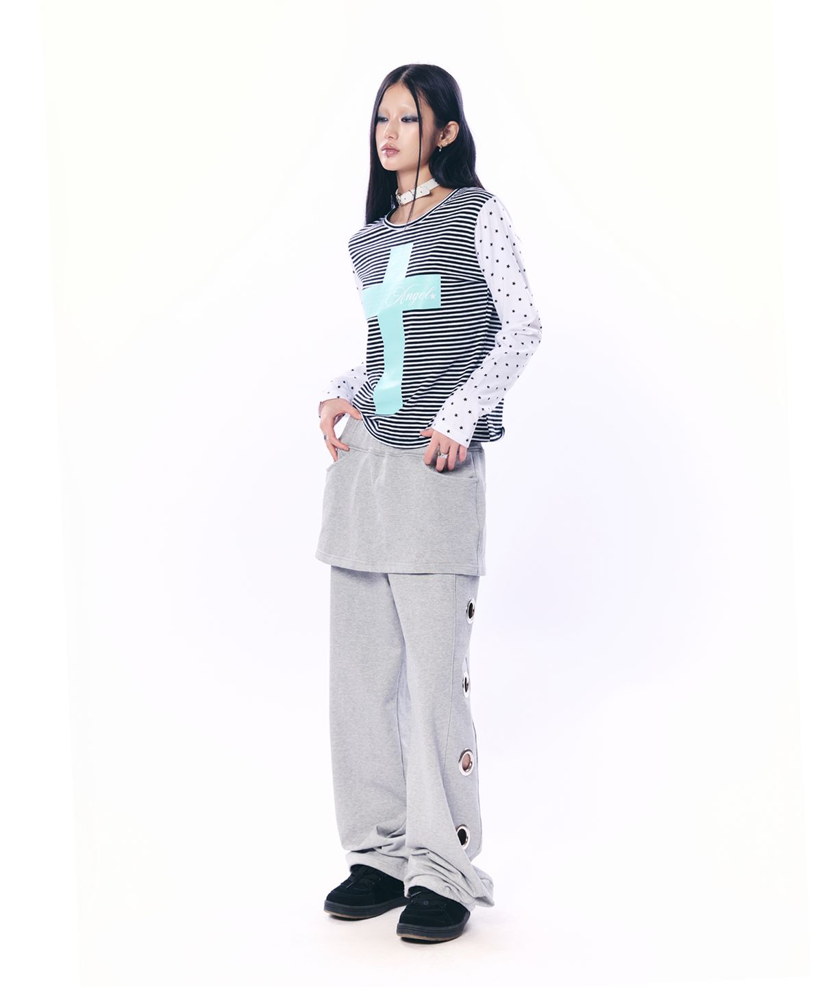 셋업이엑스이(SETUP-EXE) MIXED PATTERN TOP / BLACK
