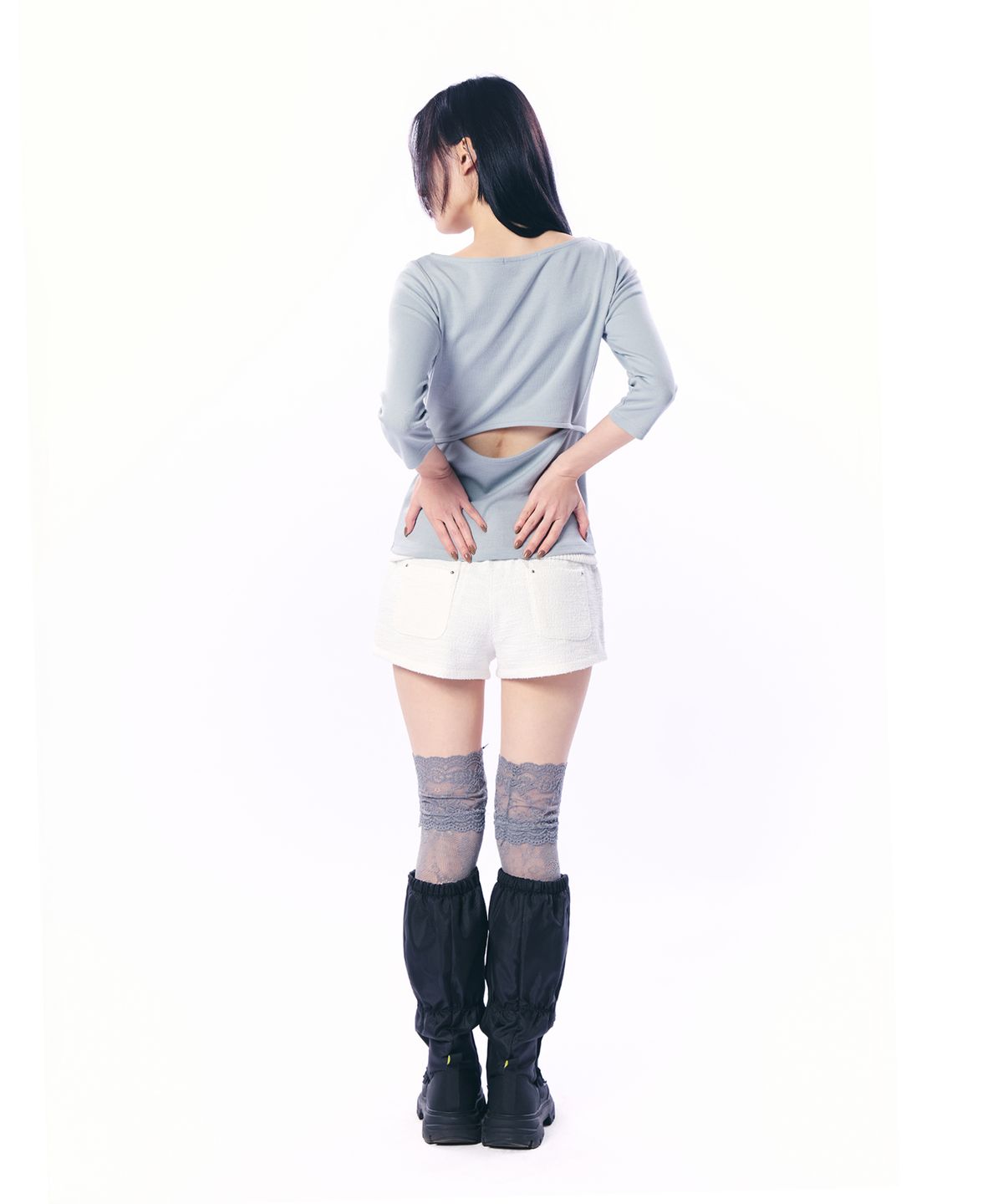 셋업이엑스이(SETUP-EXE) DOUBLE CUT-OUT TOP / MINT GRAY