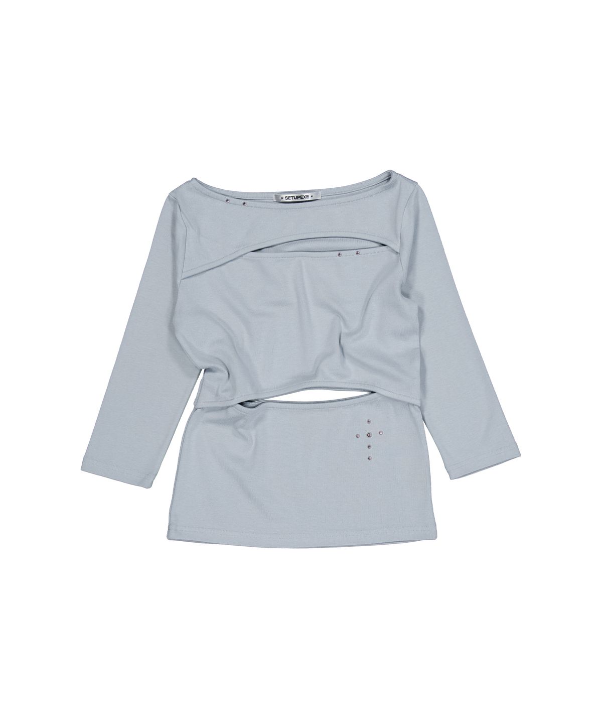 셋업이엑스이(SETUP-EXE) DOUBLE CUT-OUT TOP / MINT GRAY
