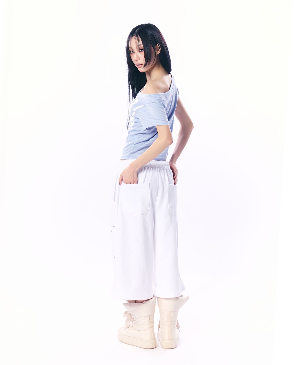 셋업이엑스이(SETUP-EXE) BABY WIDE NECK TOP / STRIPE BLUE