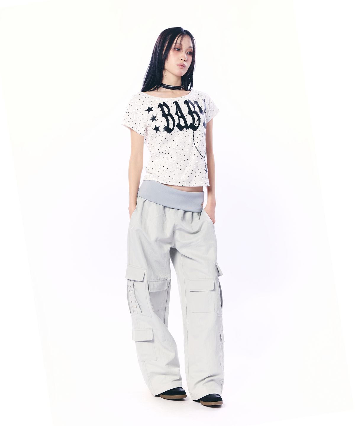 셋업이엑스이(SETUP-EXE) BABY WIDE NECK TOP / STAR WHITE
