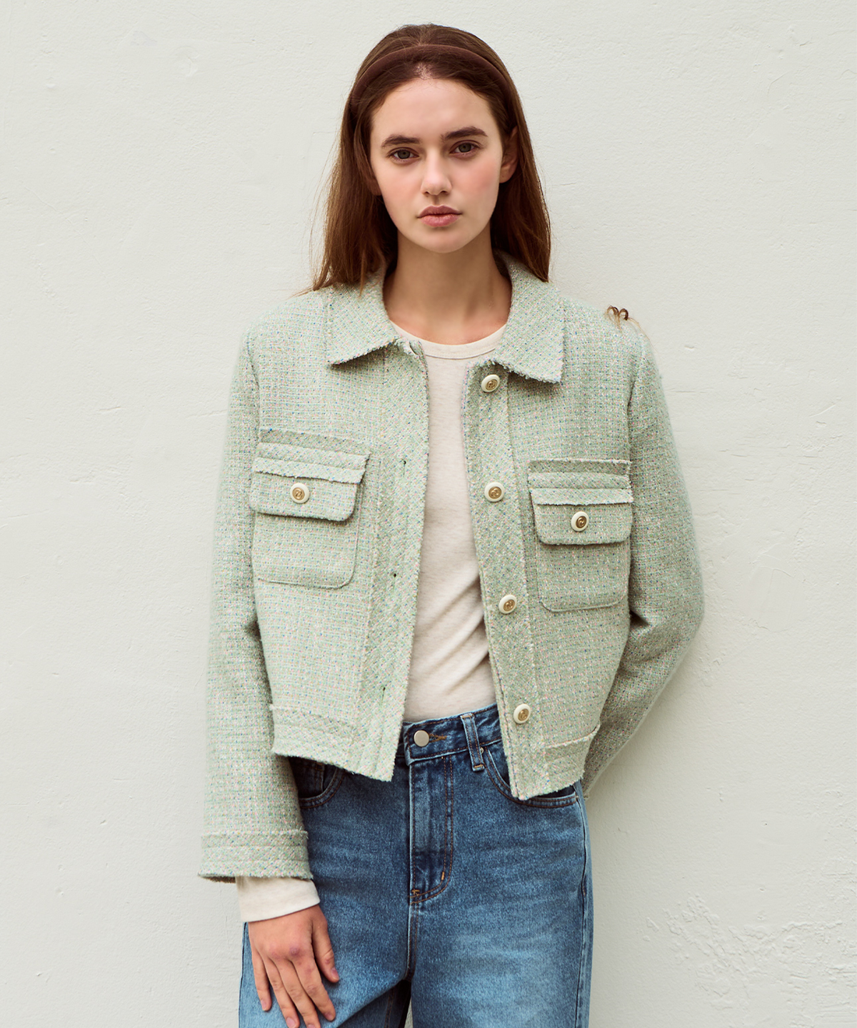 슬로우롤리(SLOWLOLLI) Solly tweed jacket - Mint