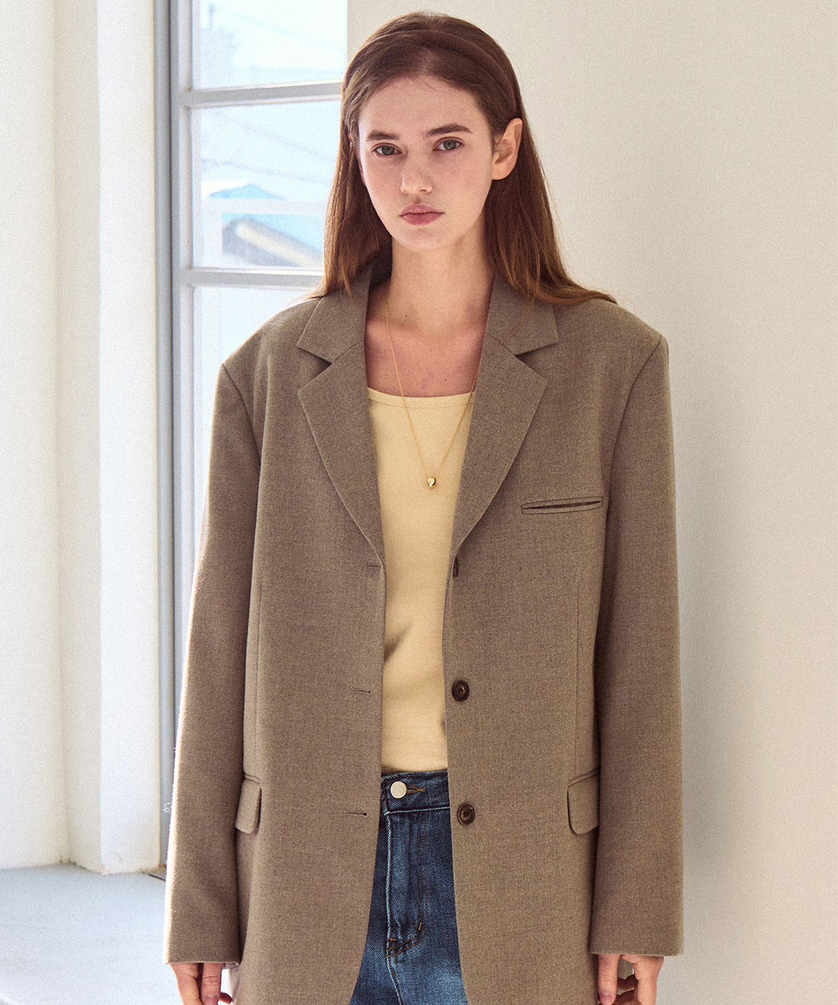 슬로우롤리(SLOWLOLLI) Loose grace blazer jacket - Taupe beige