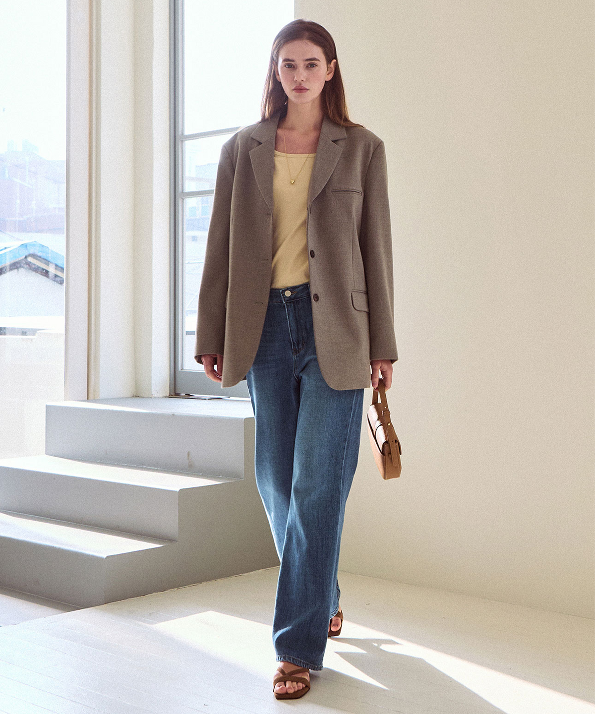 슬로우롤리(SLOWLOLLI) Loose grace blazer jacket - Taupe beige